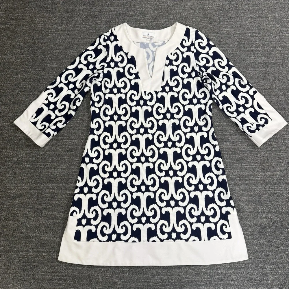 Jude Connally Holly Tunic Dress Women Large Blue White Beach Resort Coastal - Picture 1 of 9